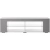Basicwise White Entertainment TV Stand with LED Lights and Glass Shelves with UV Frame QI004417L